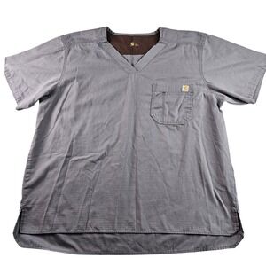 Carhartt V Neck Scrub Top Mens XL Gray Short‎ Sleeve Work Medical Utility Pocket